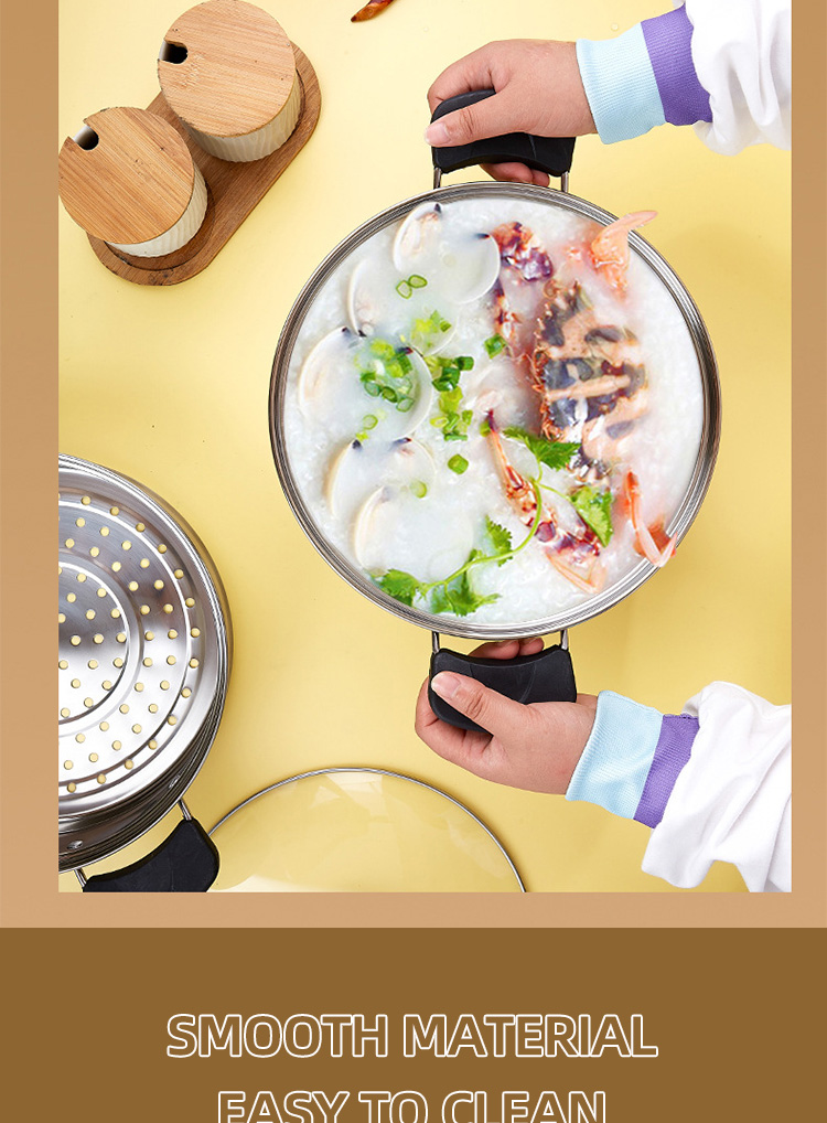 Factory Price Silver Two Layers Stainless Steel Saucepot Food Steamer Pots Soup Pot With Glass Lid