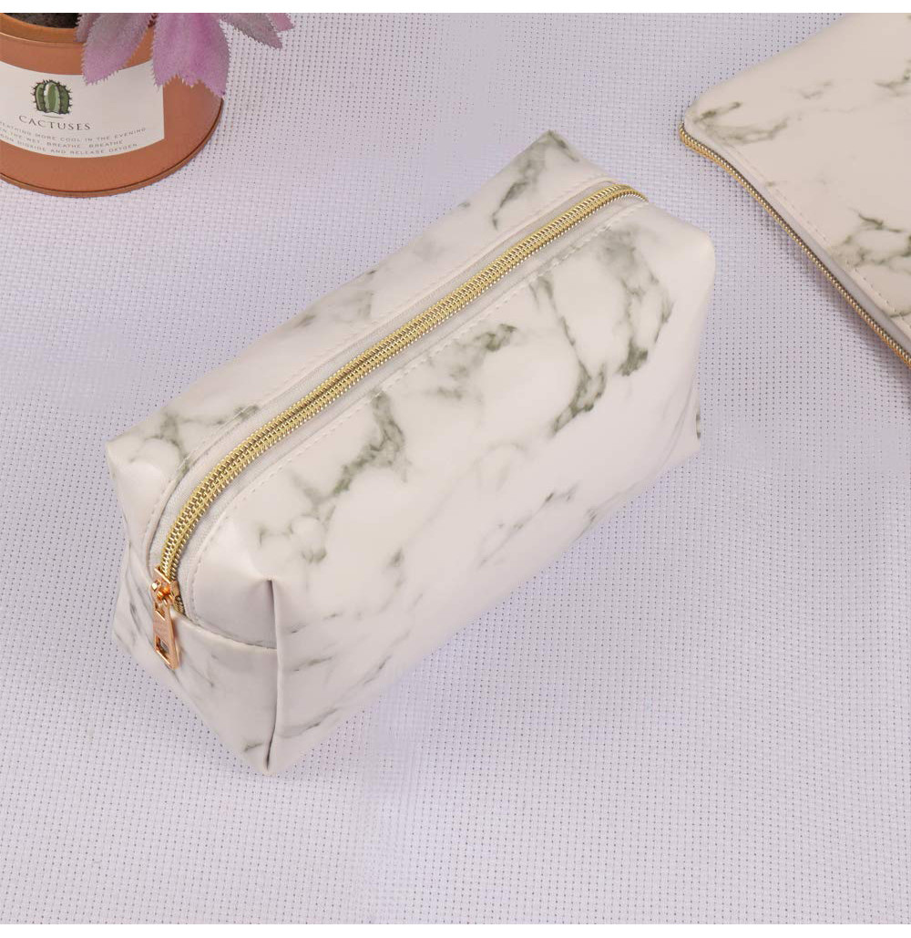 Marble PU Leather Cosmetic Pouch Bag For Travel