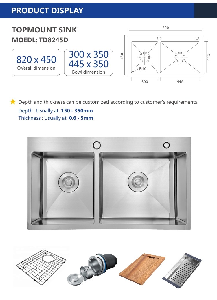 Topmount Stainless Steel Kitchen Sink Brushed 40 / 60 Double Bowl 18 Gauge 82x45