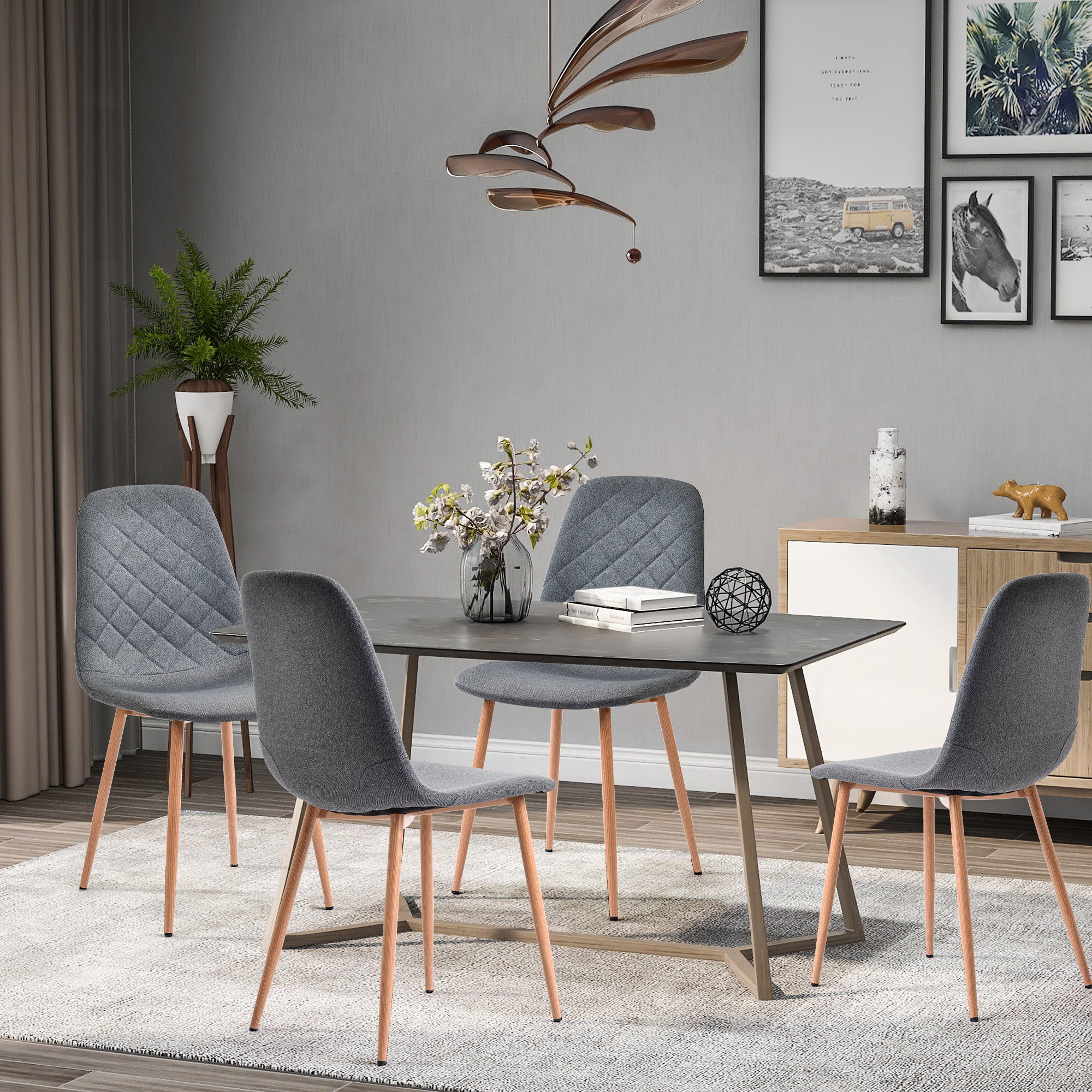 Capacity 300LB Grey Pu Leather Dining Chairs / Tomile 4 Set Dining Room Chairs