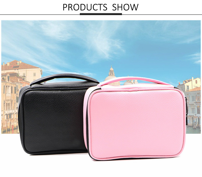 New Design Pure Color Waterproof PU Leather Makeup Wash Bag Fashion