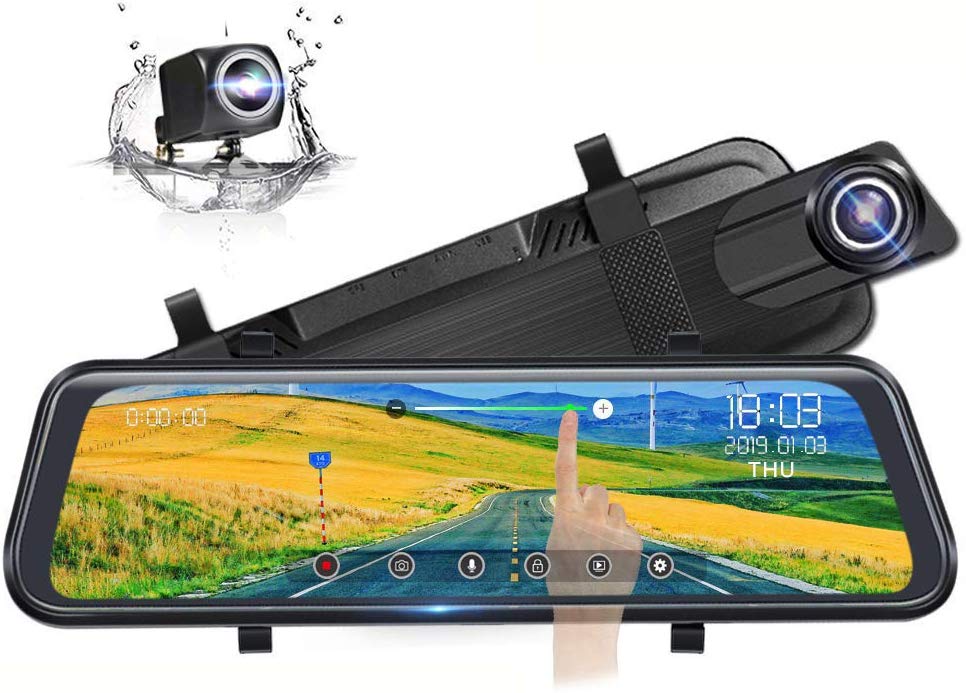 Backup 1080P DVR 9.88 Inch FHD Touch Dual Lens Driving Recorder