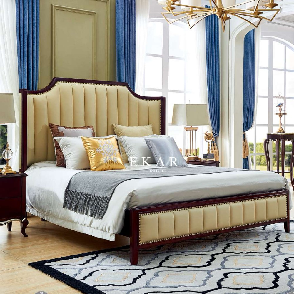 King Size Simple Design Leather Headboard Wooden Divan Bed