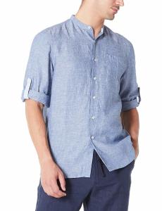 China Xxxl Breathable Pure Linen Mens Long Sleeve Shirts Rolled Up With Band Collar wholesale