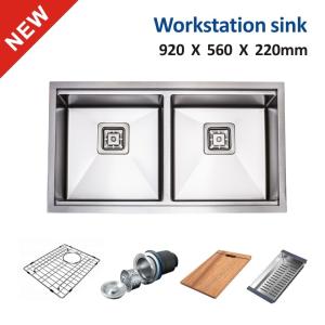 China 5mm Large Undermount Kitchen Sink Stainless Steel Drop In Double Bowl 92x56 wholesale