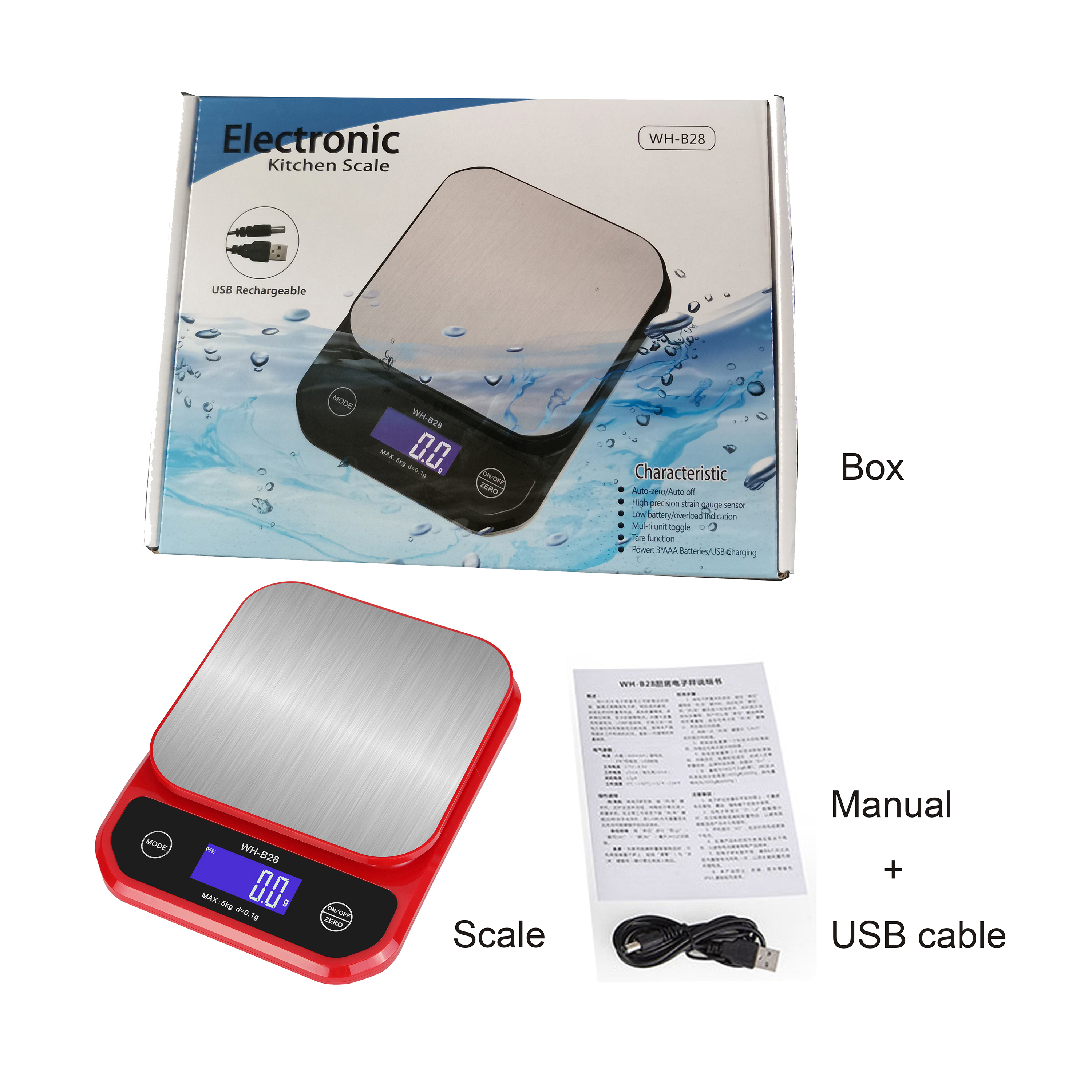 USB Waterproof IP67 Digital Kitchen Weighing Scale for Baking 5kg Maximum Weight Recommendation Digital Display