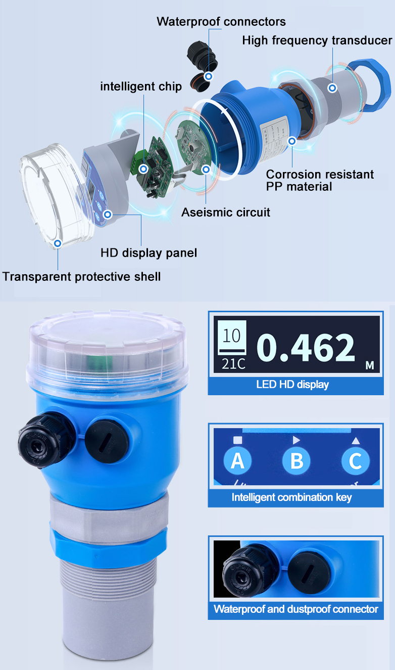 4-20ma Ultrasonic Level Sensor And Transmitter High Precision