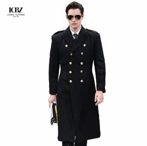 China Property Security Work Uniform 100% Cotton Aviation Captain Black Woolen Coat for Men wholesale