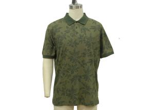 China Mint / Lime / Dark Green Mens Polo T Shirts Wash Pique Maple Leaf Allover Print wholesale