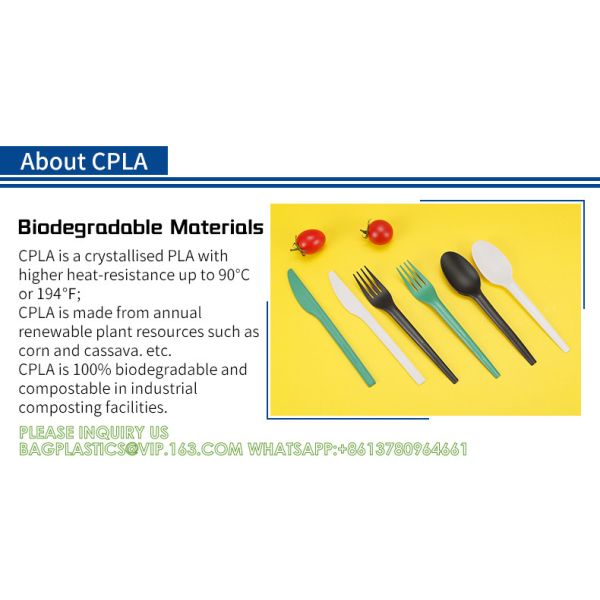 100% Compostable Eco Friendly Biodegradable CPLA PLA Cutlery Disposable Forks/Spoons/ Knives With Napkin Set