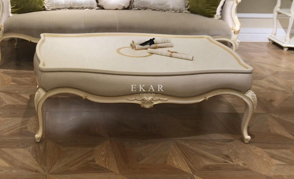 2019 New Design Antique Solid Wood With Fabric Elegant Luxury Coffee Table