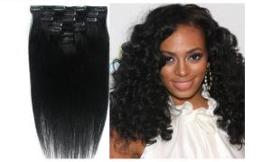 China Natural Balck Grade 7A Virgin Clip In Hair Extensions , Straight Human Hair Weaving wholesale