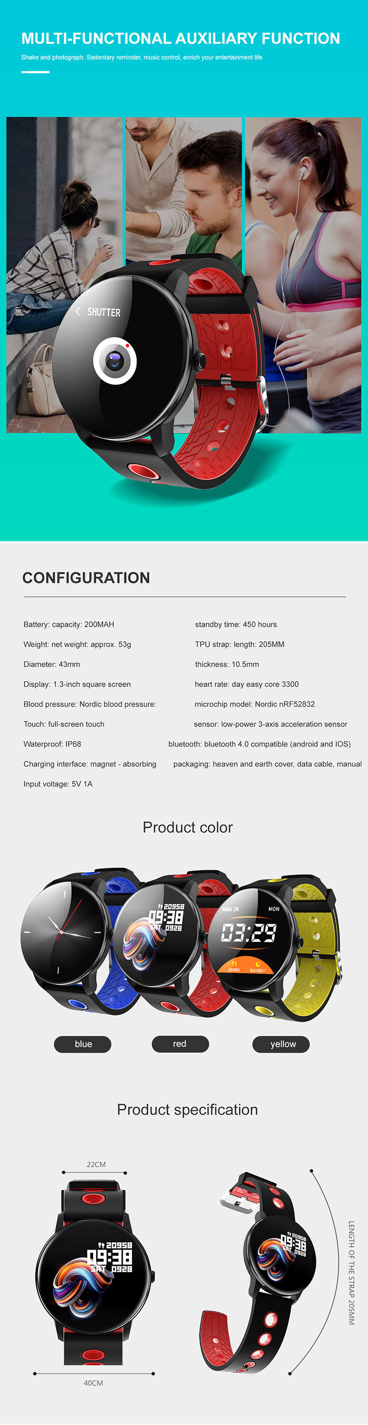 PPG Heart Rate Monitor Fitness Tracker Smart Bracelet Blood Pressure Smart Watch SPO2