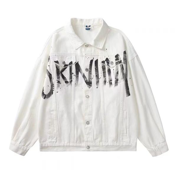 Spring American white lettering handsome commercial street cotton denim jacket