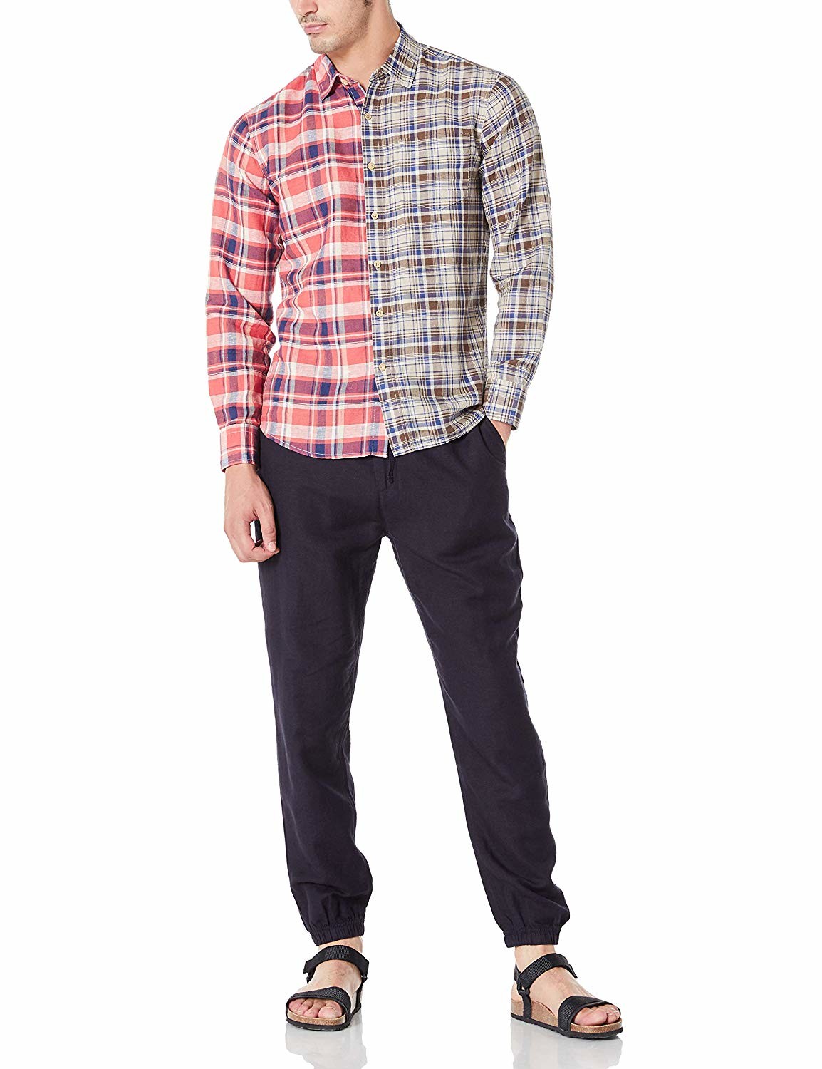 Checked Buttoned Cuffs Mens Casual Linen Shirts Long Sleeve Fast Dry
