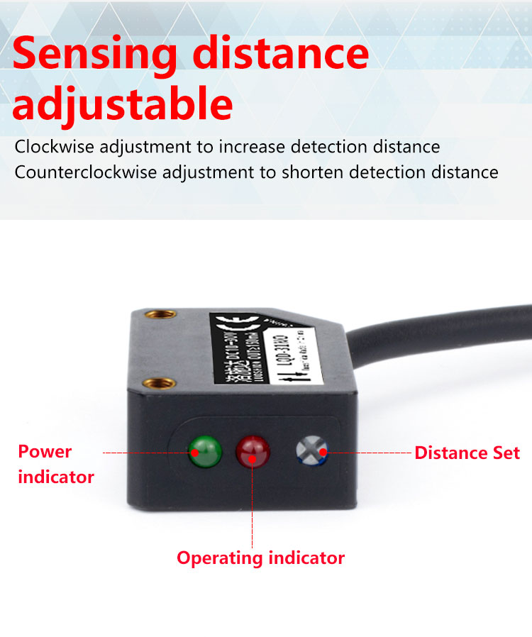 LUOSHIDA Square / Rectangle Laser Diffuse Sensor Q31 PBT Housing 10-30VDC