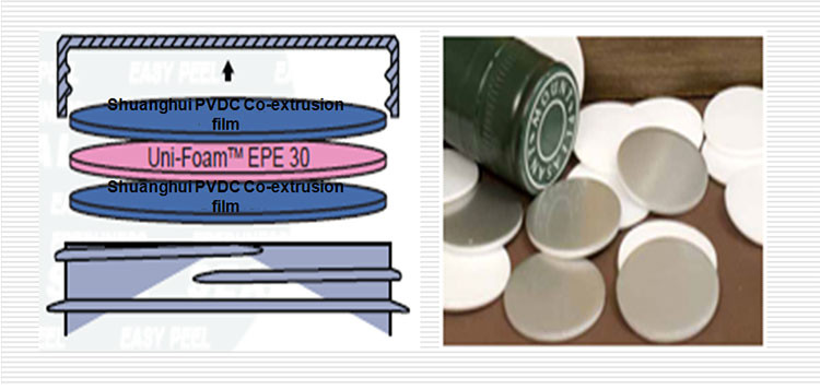 Non Spill Pressure Sensitive Seal For Bottles Foam Pressure Seal Liner High Barrier Soft Saranex