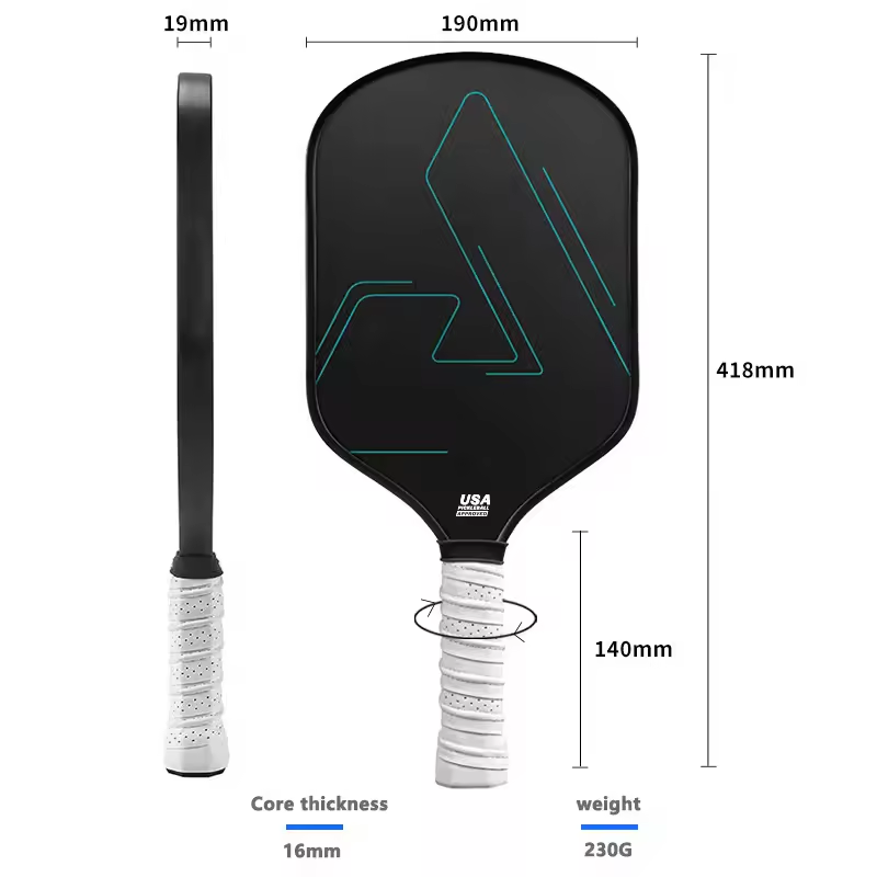230g Elongated Pickleball Paddle Black With PP Honeycomb Core / Coarse Texture
