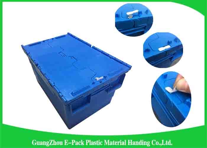Nestable Plastic Attached Lid Containers , Industrial Storage Turnover Crate