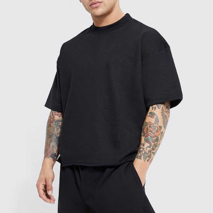 Mens 100% Cotton Boxy Fit Blank T-shirt Custom Tee Logo Streetwear Oversized Clothes S-5XL