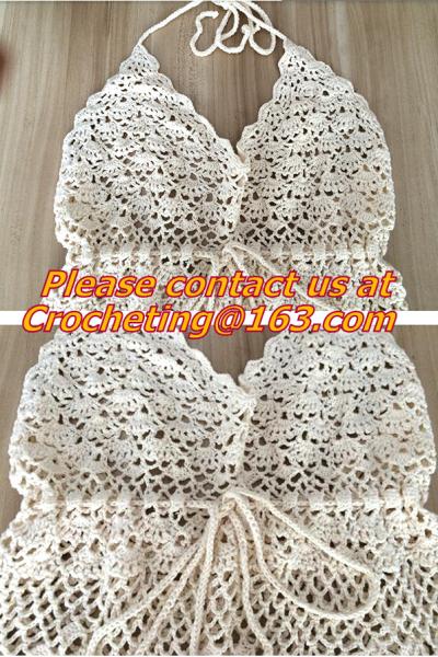 Celebrity Style Women Cotton Crochet Floral V-Neck Halter Bikini Tank Tops