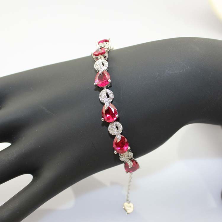 Sterling Silver Created RUBY Clear CZ Diamonds Tennis Bracelet(B02RUBY)