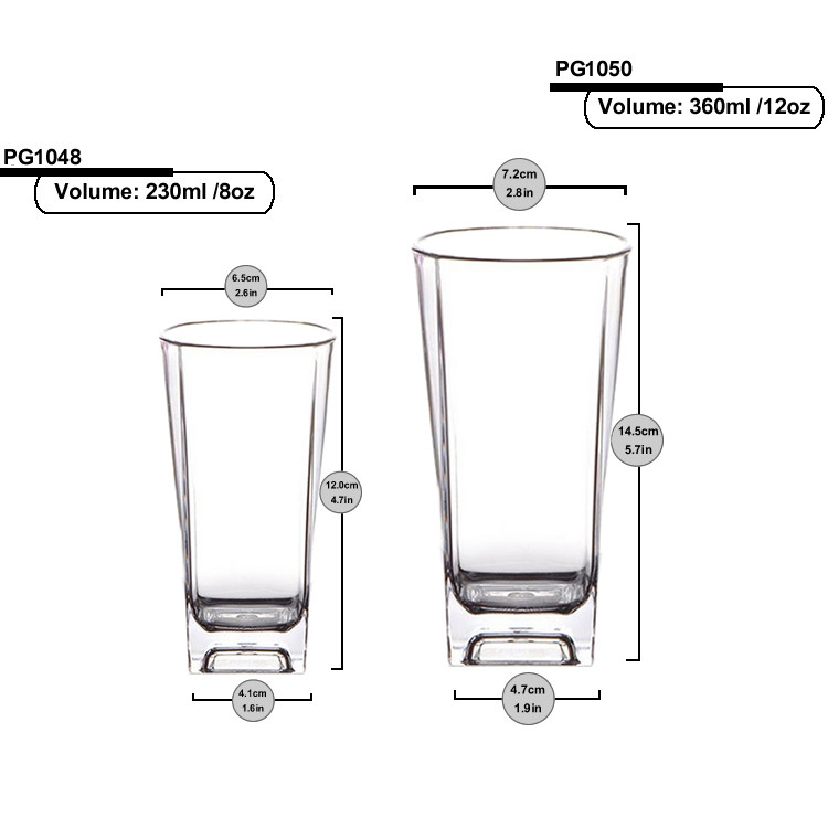 Beer Cocktail Square Plastic Tumbler Glasses 8oz 12oz Food Grade