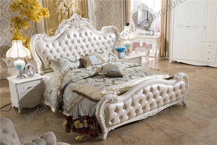 Luxury Bedroom Leather Tulip Bed Cheap Classic European Bed 9008