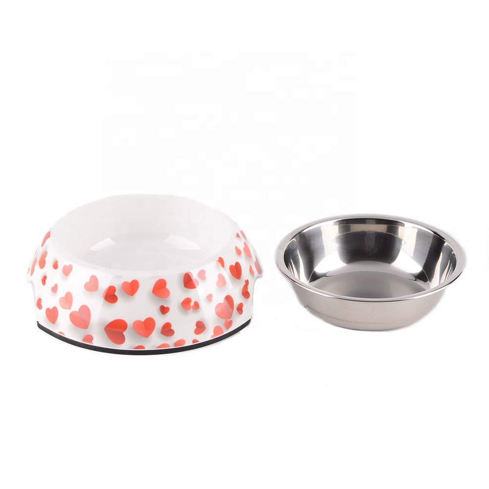 Customized Pattern Pet Food Feeder Melamine / Stainless Steel Material