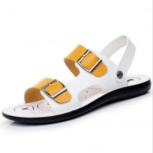 China Fashion Mens Leather Slides Shoes , Summer Genuine Leather Flat Sandals wholesale