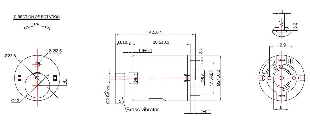 24mm Diameter 24v Vibration Motor For Massage Bed RC-280SA-13290V-42 Ф13*5
