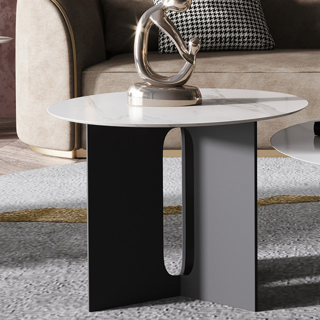55cm Round Rock Coffee Table Carbon Steel Based Rock Slab Coffee Table