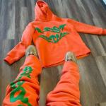 Cricket Cotton Tracksuit Custom Men'S Hoodie Set Puff Print Stacked Flared Pants