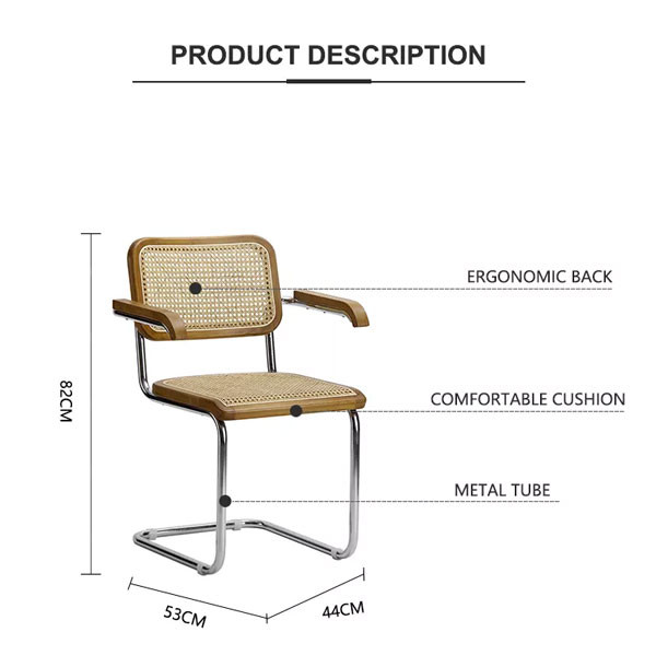 Restaurant Cafe Furniture Natural Rattan Armchair Nordic Dining Chair 83cm Height