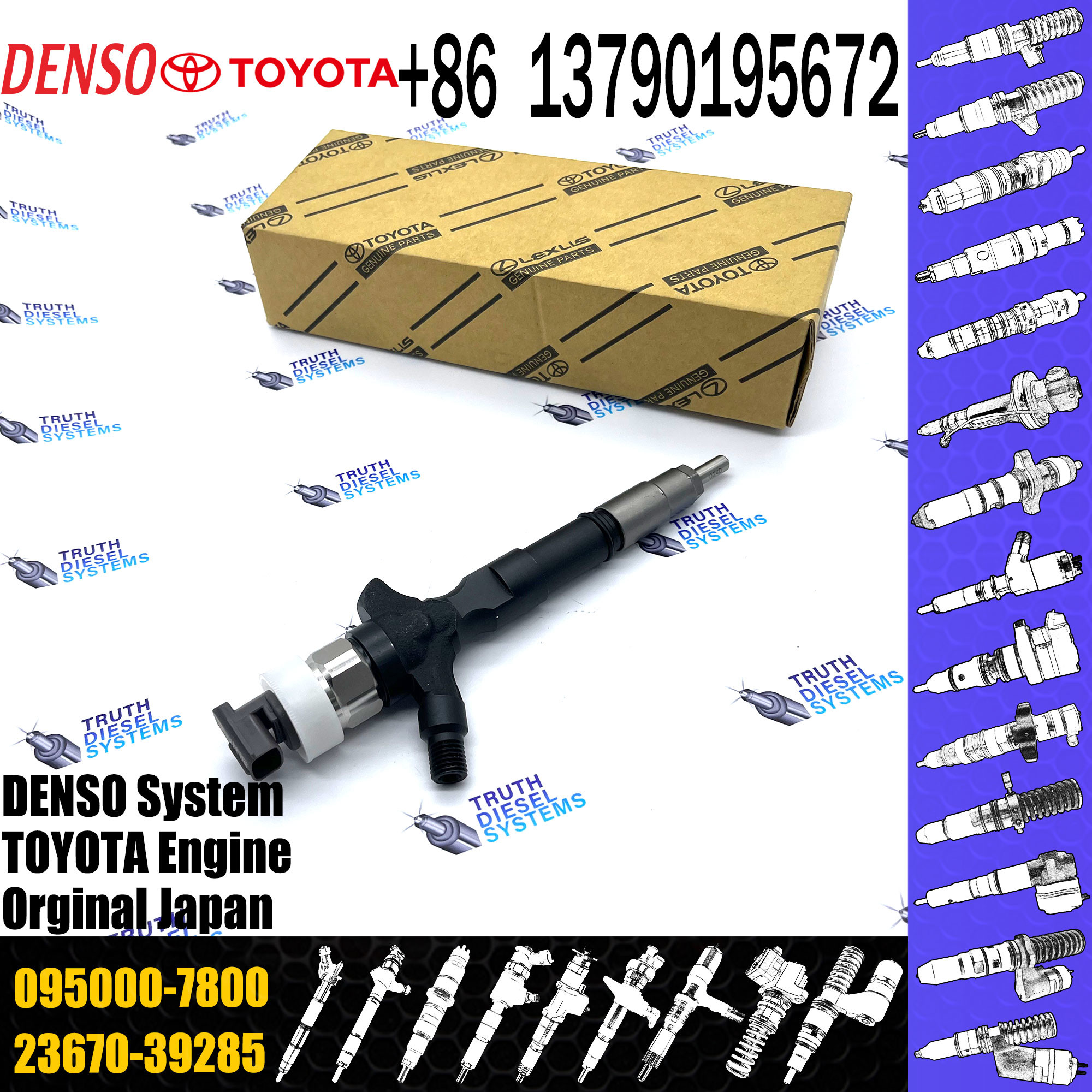 2KD-FTV Diesel Fuel Injector 23670-30310 DENSO 9709500-780 095000-7800 For DENSO TOYOTA HILUX 2.5L