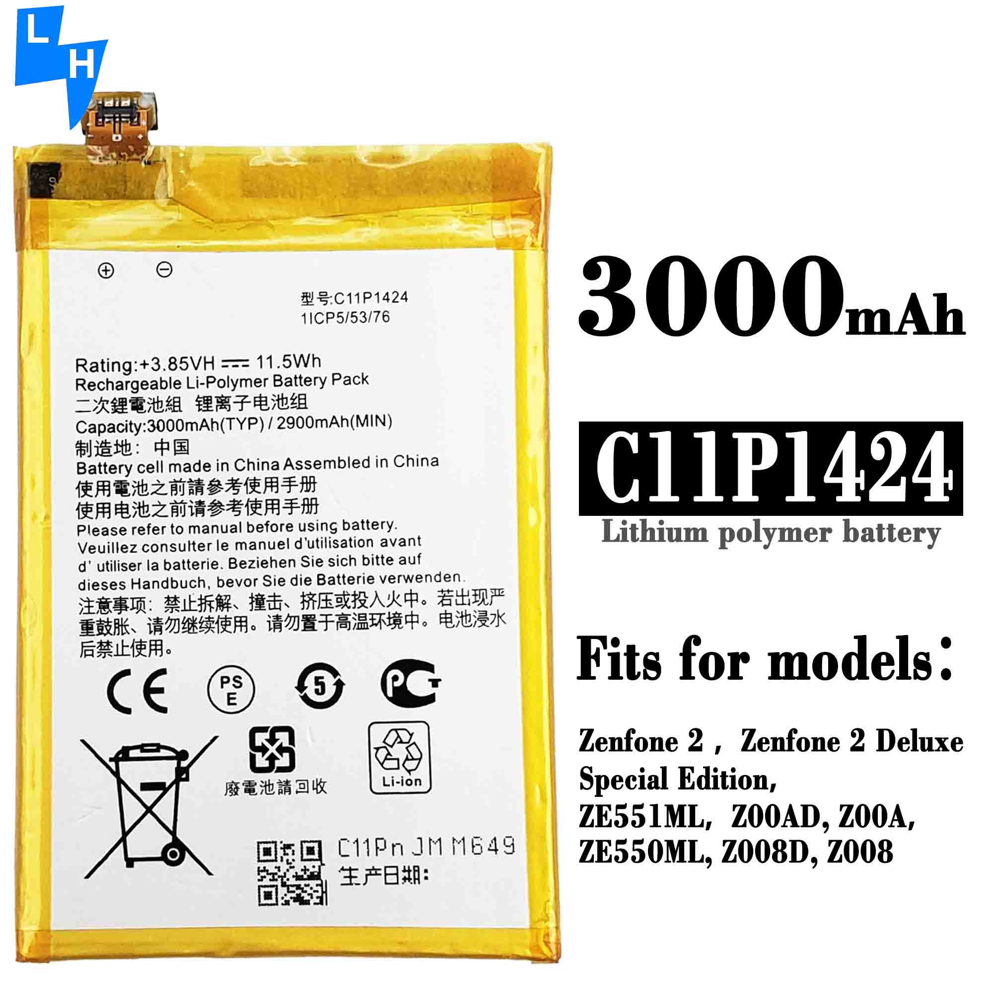 Mobile Phone White 3000mah C11P1424 Battery for ASUS ZenFone 2 ZE550ML ZE551ML Z008D