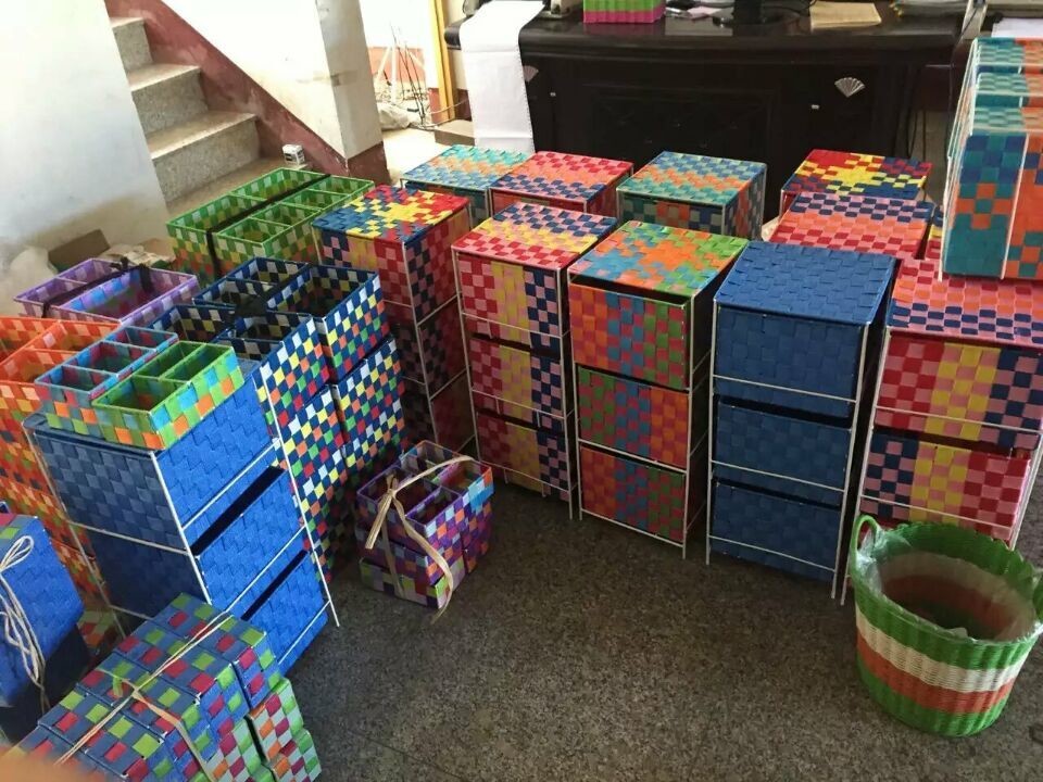 LDKZ-005 mixed summer color woven drawer ,pp yarn strap woven storage box organizer