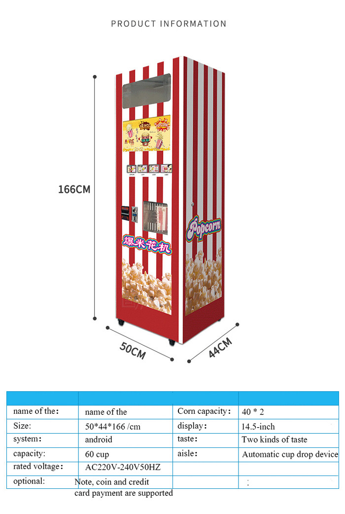Commercial Popcorn Maker Machine Fully Automatic Intelligent Popcorn Vending Machine