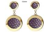 Vintage Stainless Steel Gold Earrings 90s Retro Green Purple Round Drop Earrings