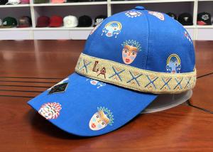 China Durable 100% Polyester Printed Baseball Caps 6 panel With Woven Band wholesale