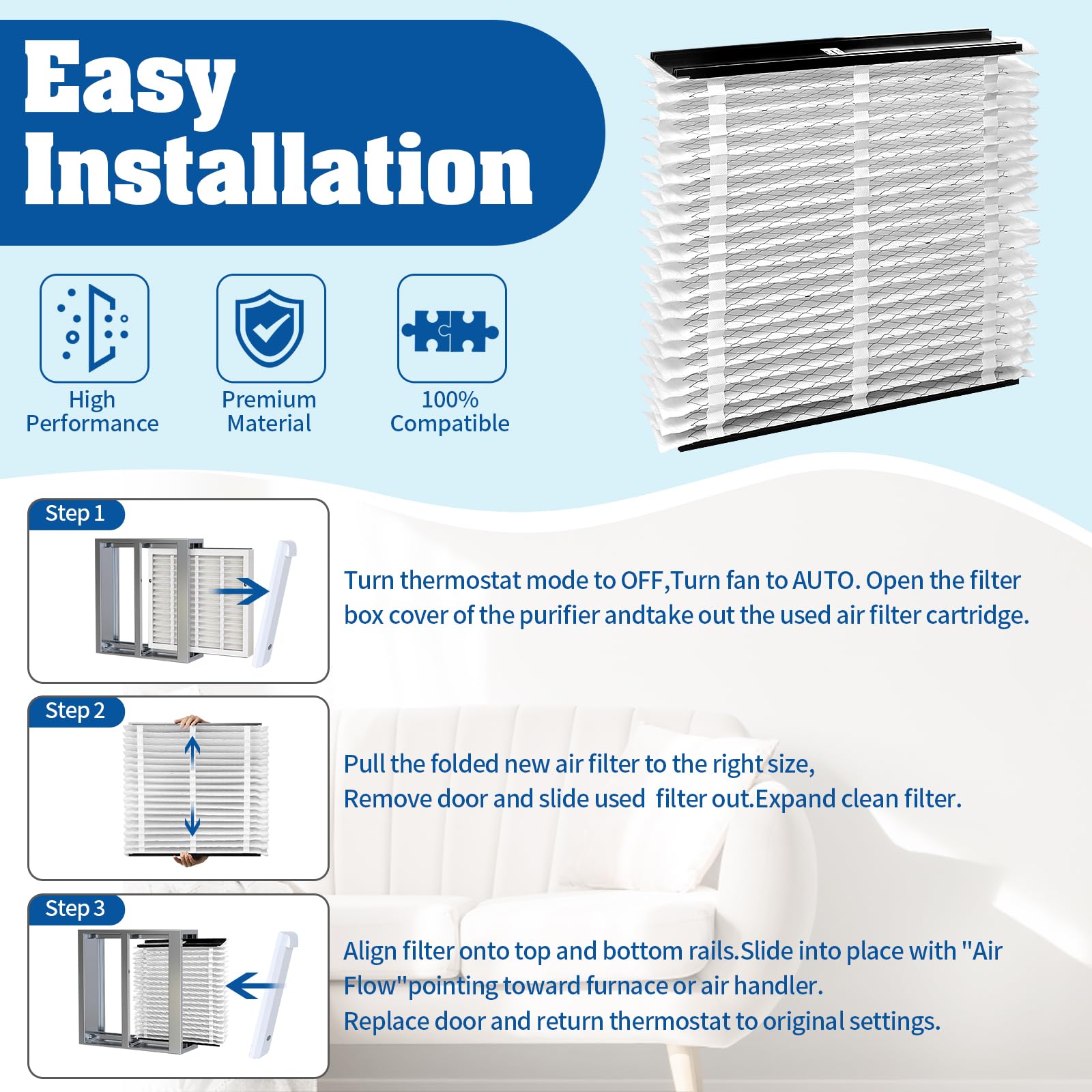 313 Replacement Filter Compatible With Aprilaire 313 Whole House Air Purifier