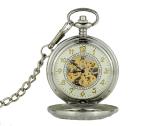 Round Alloy Silver Pocket Watches Vintage Fashion Hollow Watches For Men