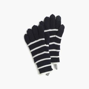 China Girls Lining Knitted Merino Wool Gloves With Fingers / 3D Thumb Bottom Striped wholesale