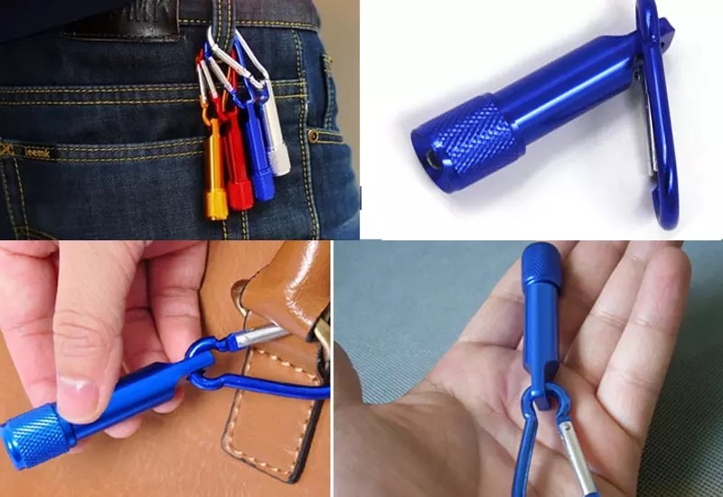 Carabiner LED Emergency Flashlight 1 Mode Metal Material Cell Botton Battery Type