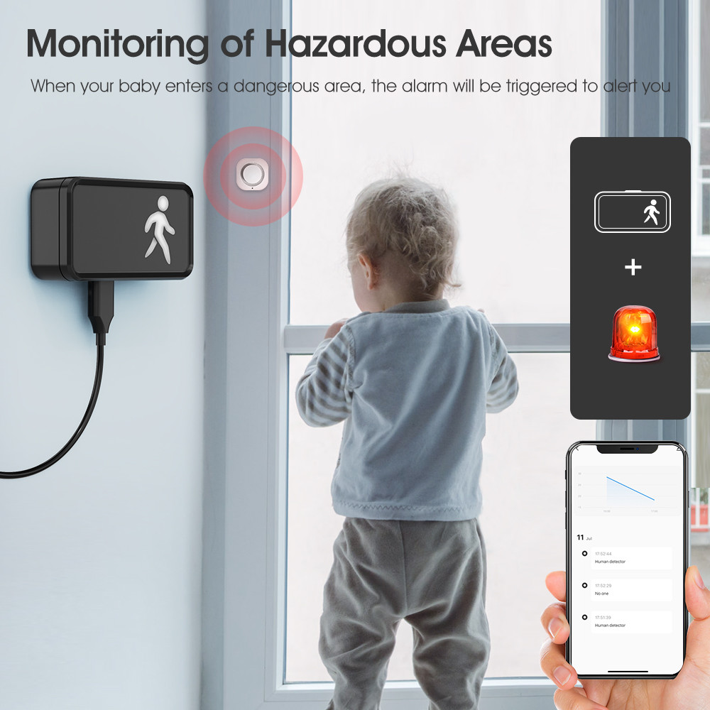 WiFi Human Presence Sensor 24GHz with Tuya APP Control, Breathing Light, and Millimeter Wave Motion Detection