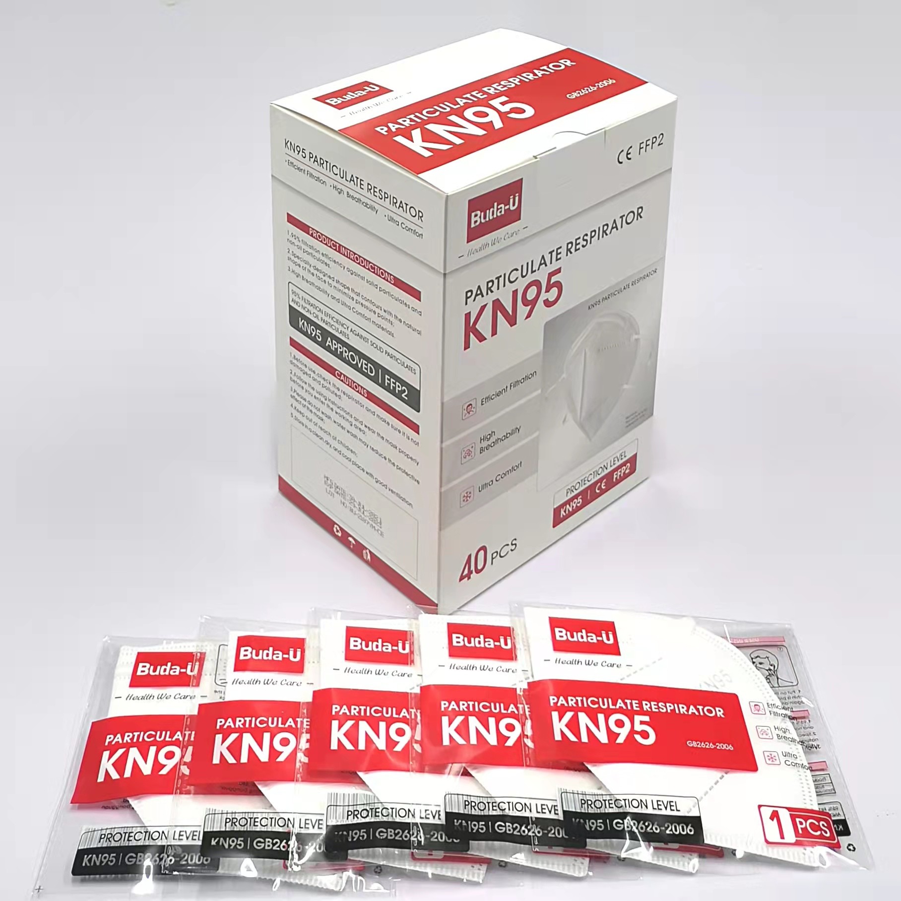 Folding Earloop KN95 Face Mask Respirator Meltblown Fabric High Filtration Efficiency
