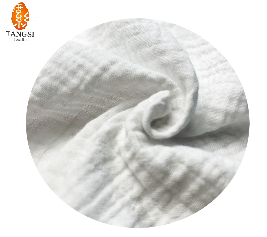 Factory Wholesale 100% Cotton Crep Style Fabric Double Layer Pure Color Soft Comfortable for Baby Boys' Dresses