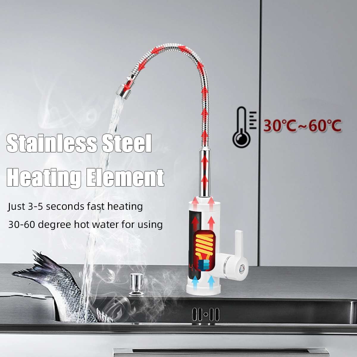 3-5S Quick Heating Wash Basin Tap Hot And Cold instant Water Faucet RoHs
