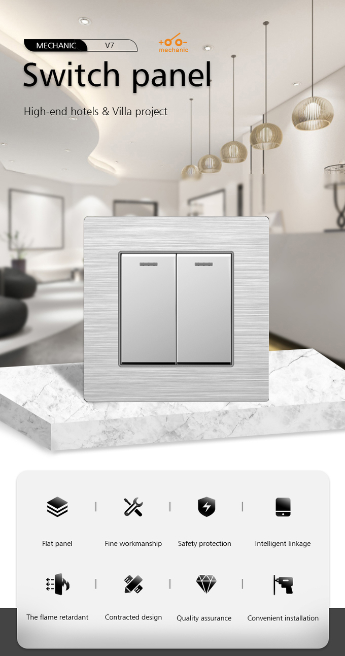 UK Standard Electrical Wall Switch , 250V 2 Gang 1 Way Light Switch