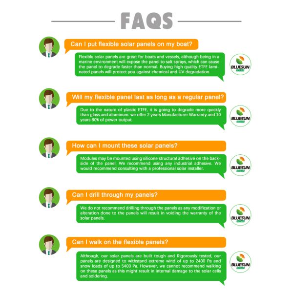 Bluesun Mono Flexible 12V Solar Panels 150 Watt Sun Power Cell 110w Flexible Solar Panels